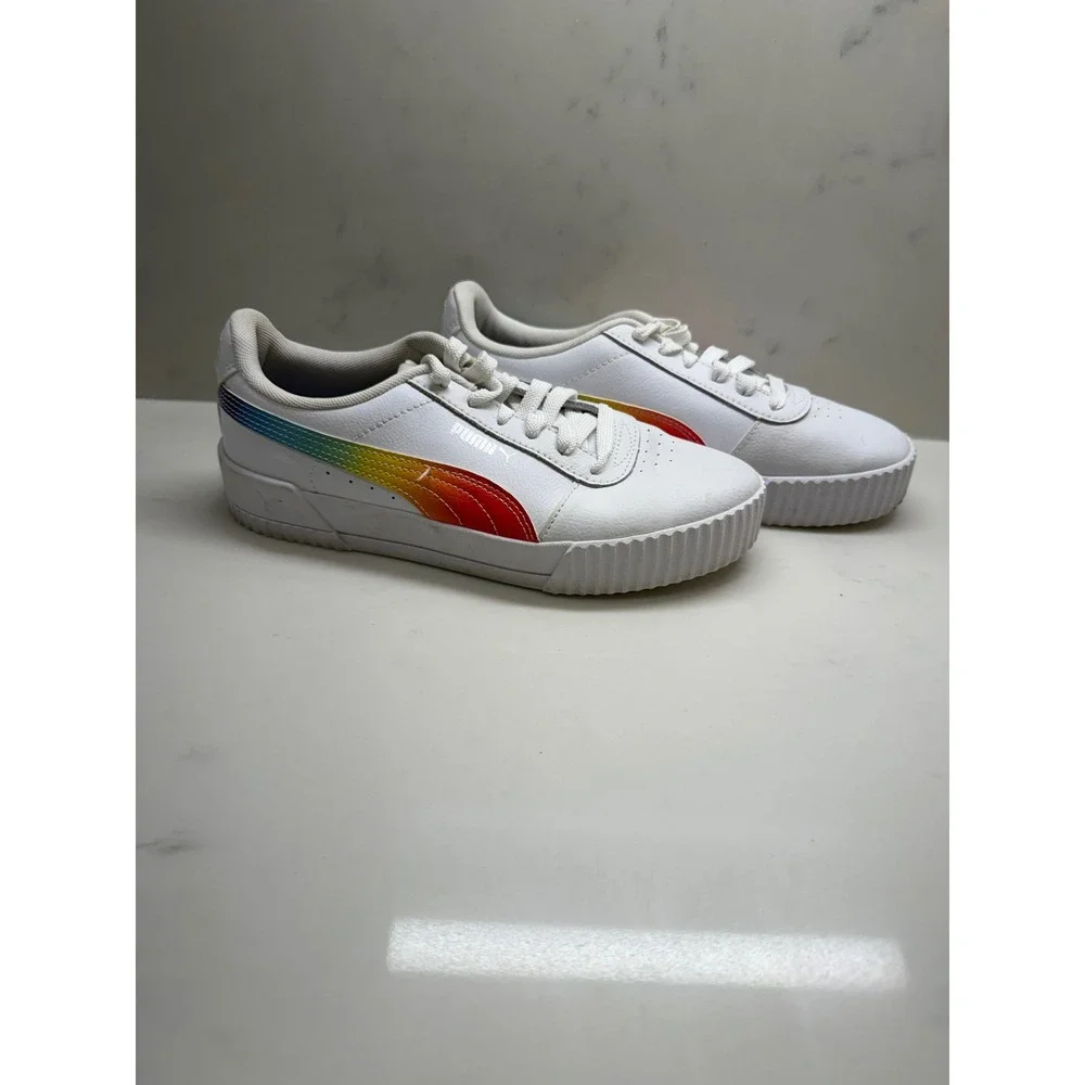Puma Carina Rainbow White Multi Color Sneakers 383256-01 Womens 7.5